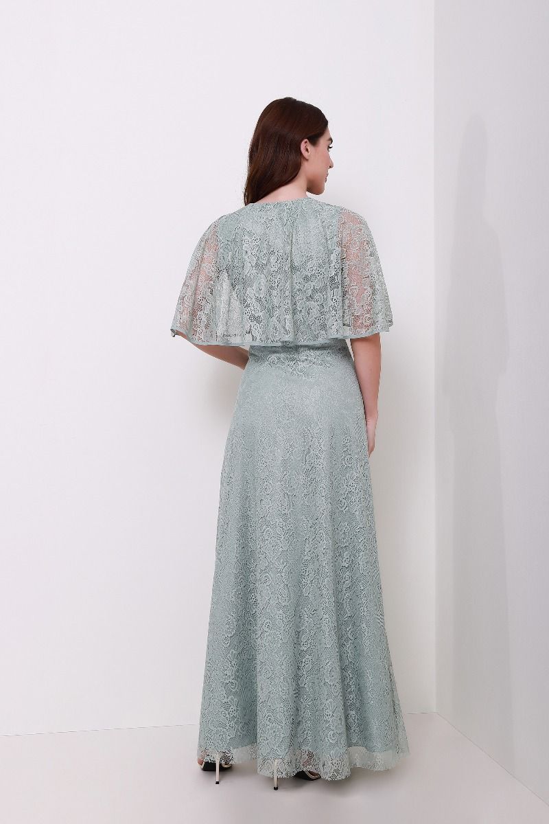 Lace overlay cape dress