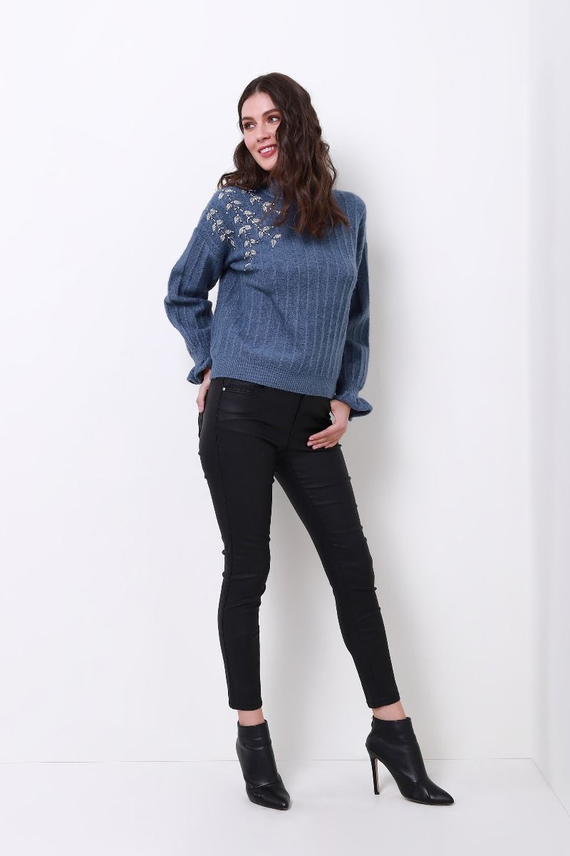 leaves embroidery sweater 