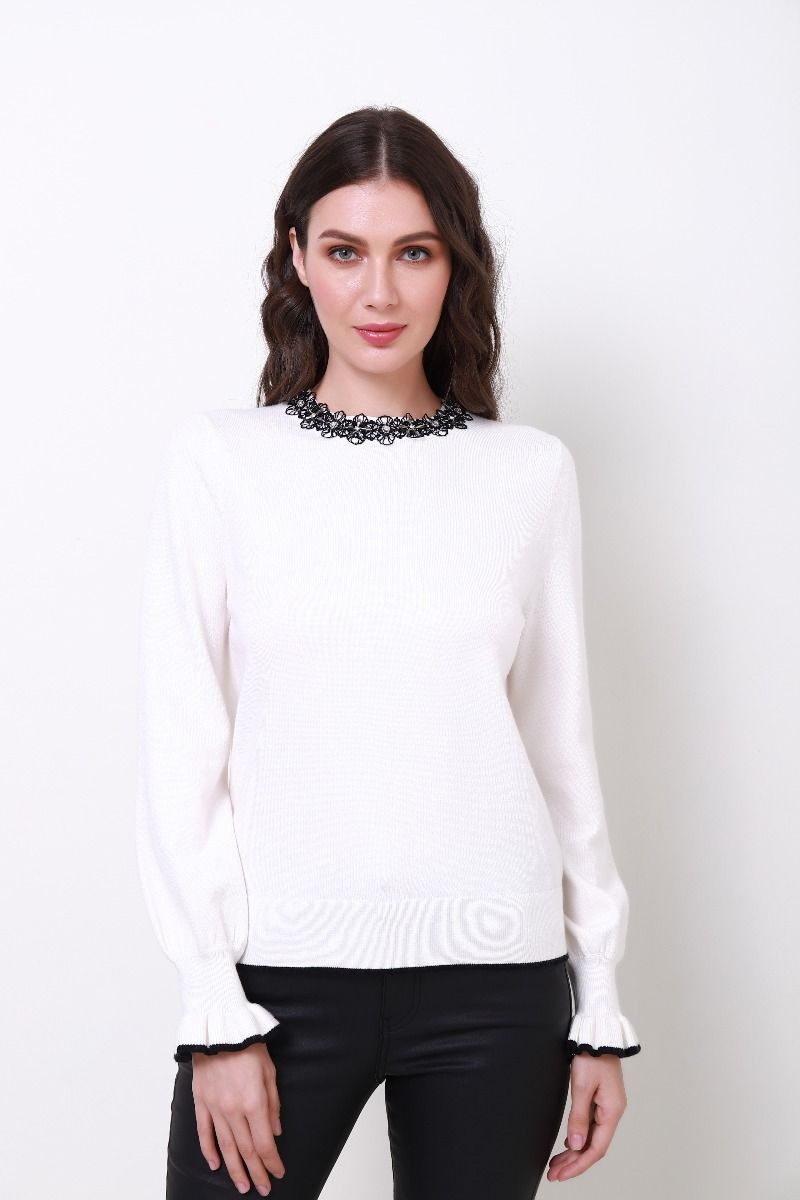 Embellished neckline sweater