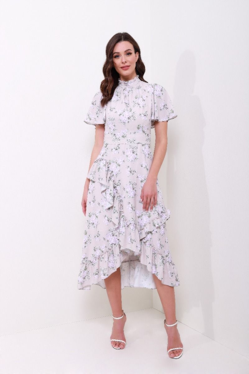 Frill neck floral dress