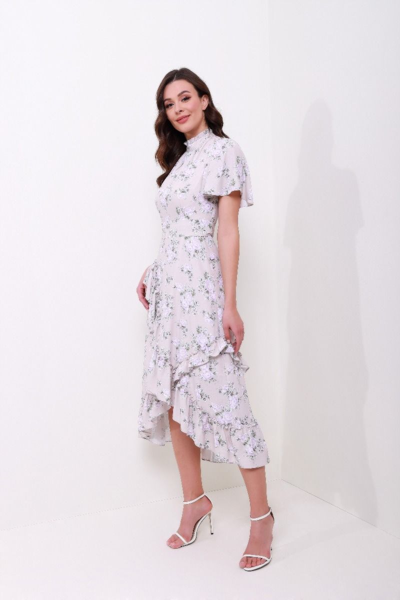 Frill neck floral dress