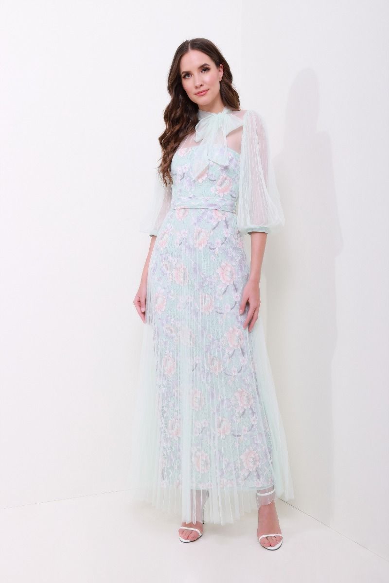 Mesh tie-neck dress