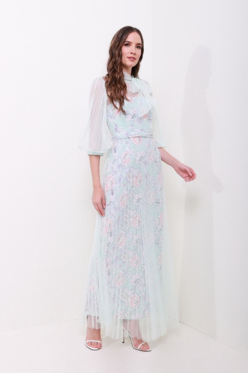 Mesh tie-neck dress