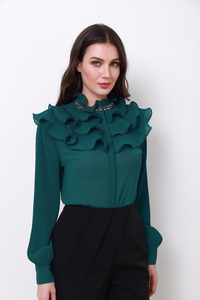 chiffon ruffled neckline blouse