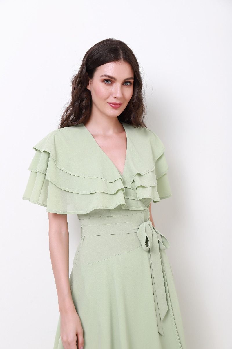 ruffled cape chiffon dress