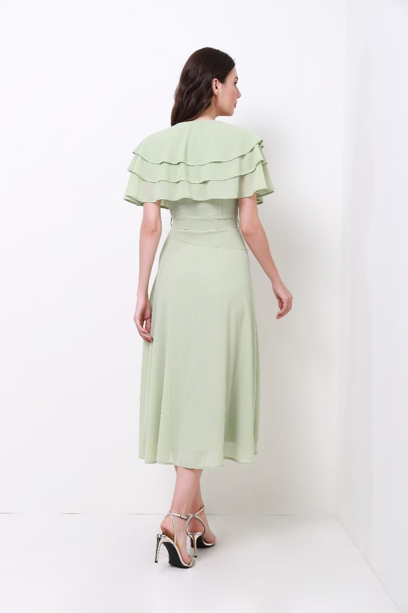 ruffled cape chiffon dress