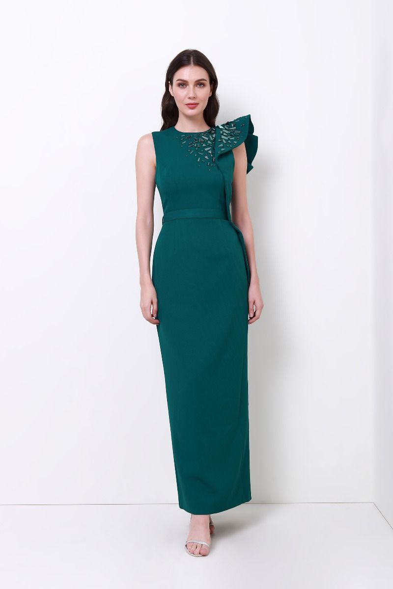 Embellished one shoulder dress