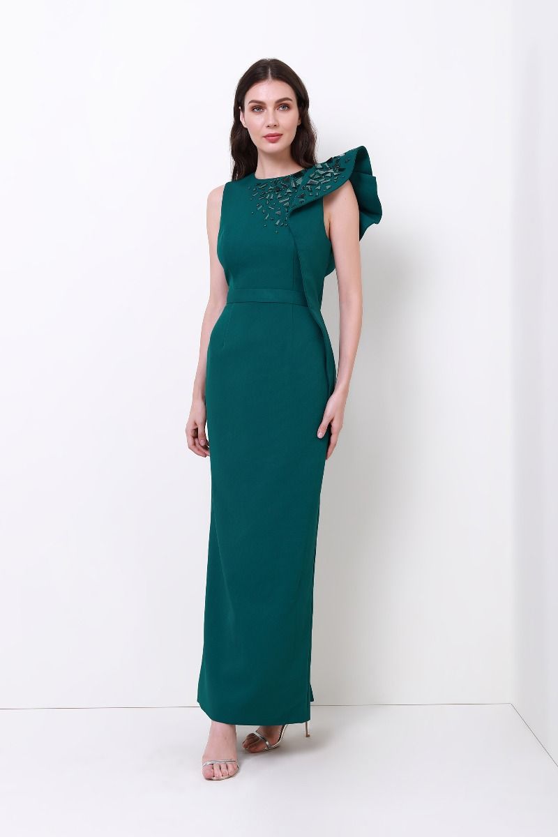 Embellished one shoulder dress