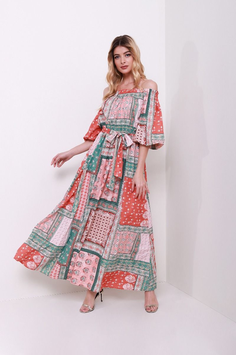 Off shoulder patterned dress