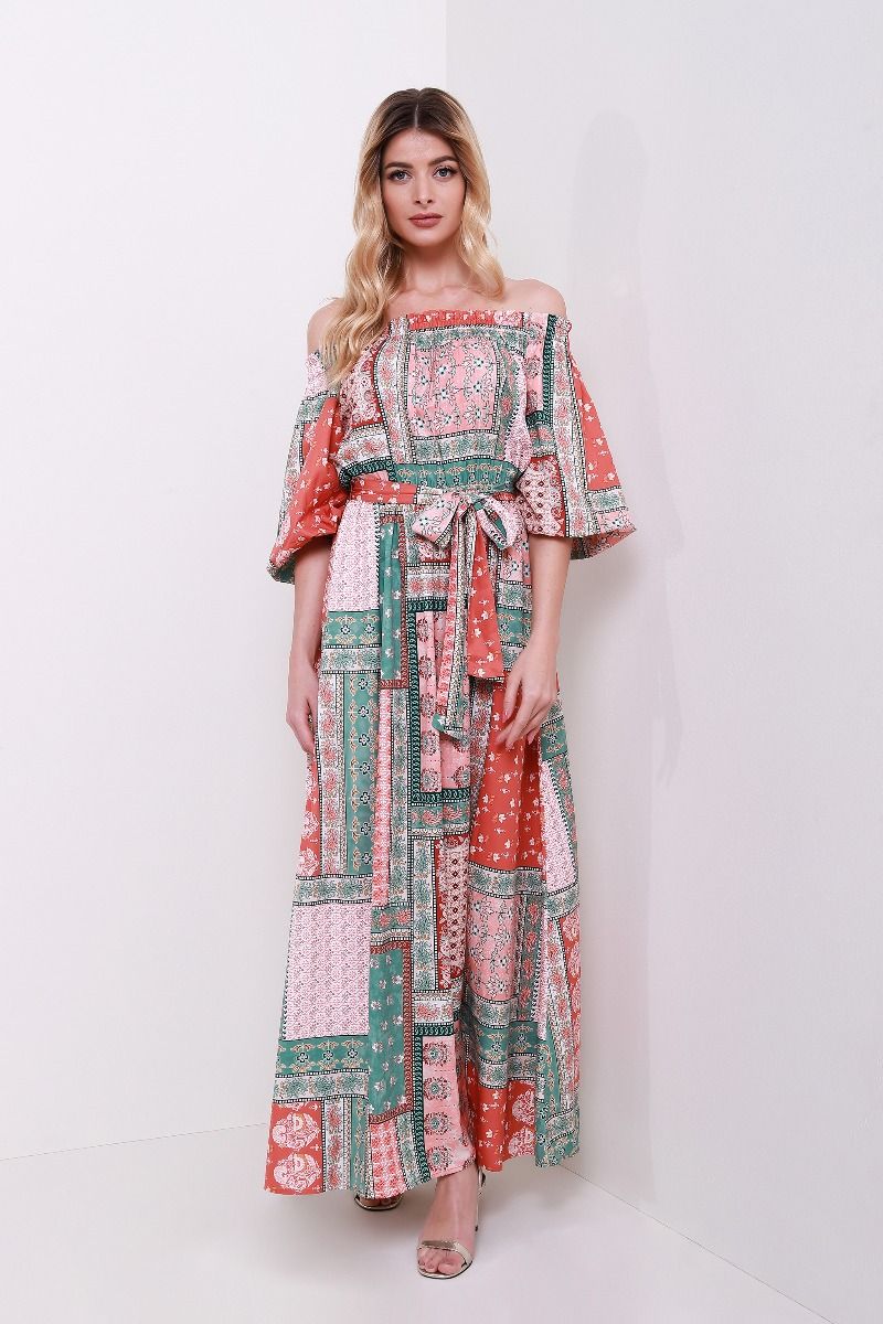Off shoulder patterned dress