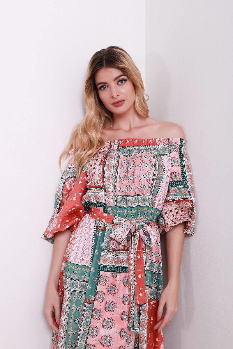 Off shoulder patterned dress