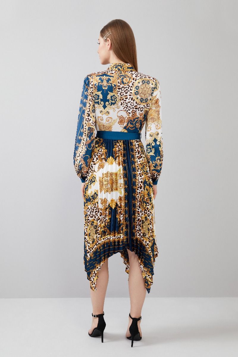 Mixed Print Pleated Dress