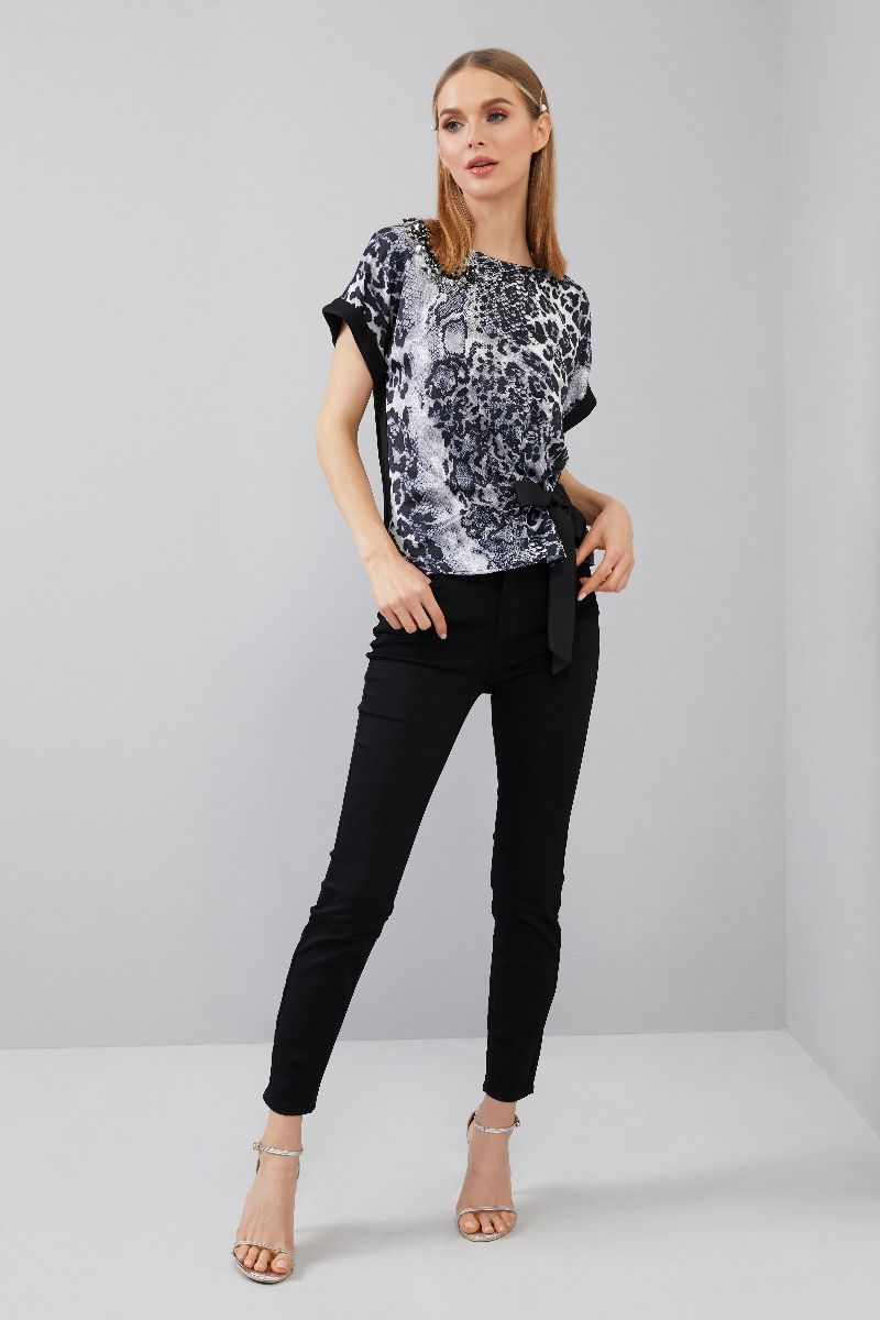 Snake Print Side Bow-Tie Blouse