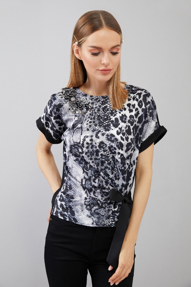 Snake Print Side Bow-Tie Blouse
