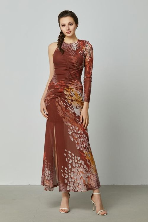 One-sleeve printed dress