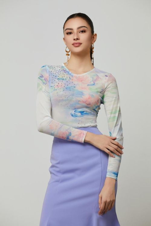 mix print bodysuit top