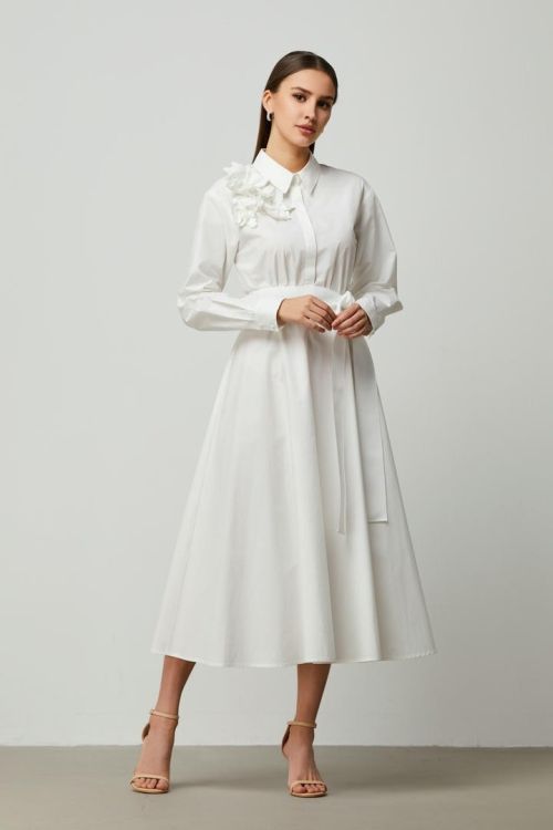 Flower applique shirt dress