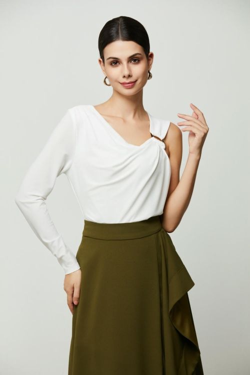Asymmetric White Jersey Top