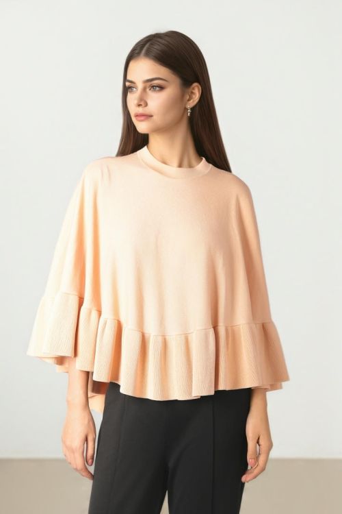 Ruffled Elegance Knit Cape