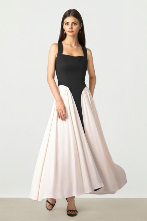 Black & Creme Crepe Dress