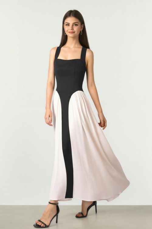 Black & Creme Crepe Dress