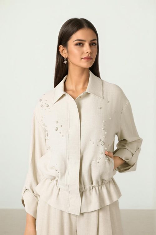Beige Top With Pearls