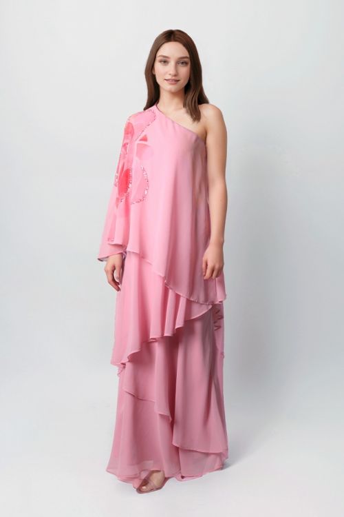 Radiant Layers One-Shoulder Gown