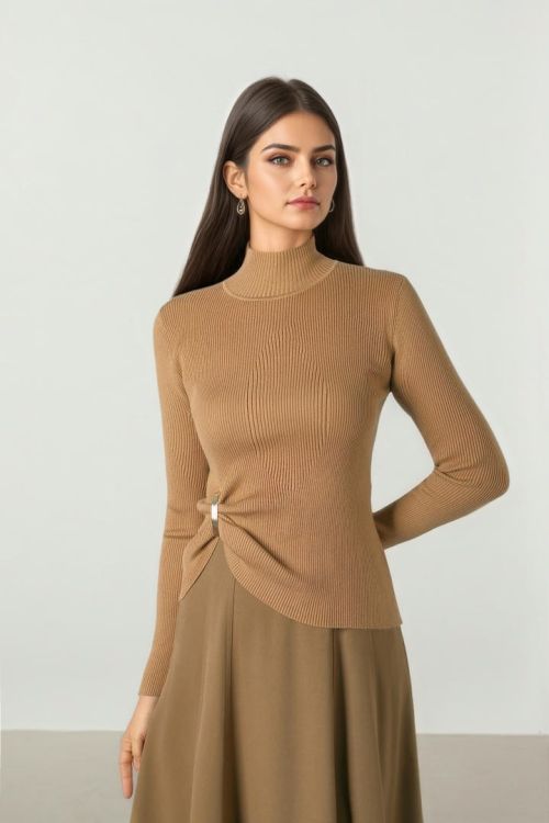 Tan Rib Knit Pullover