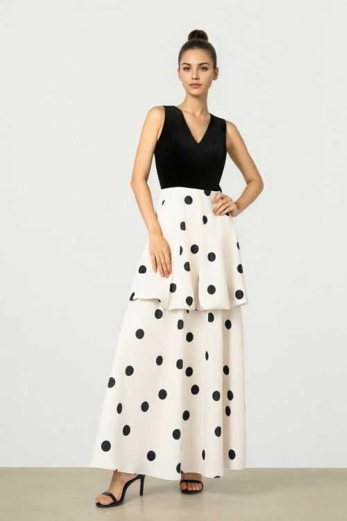 Velvet & Satin Polkadot Dress