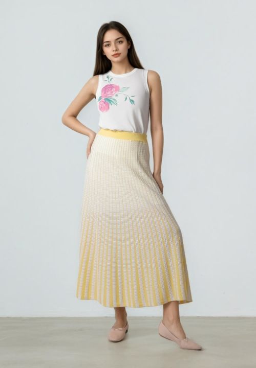 A-Line Knit Skirt with Rib Waistband