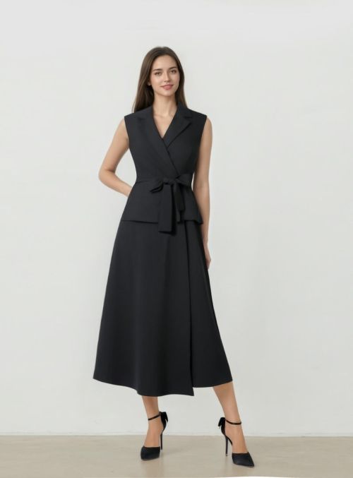 Sleeveless Wrap Crepe Dress