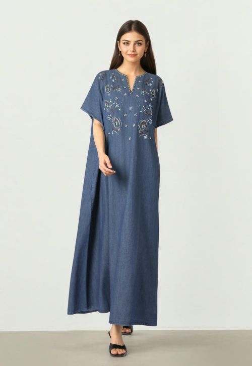 Beaded Denim Kaftan
