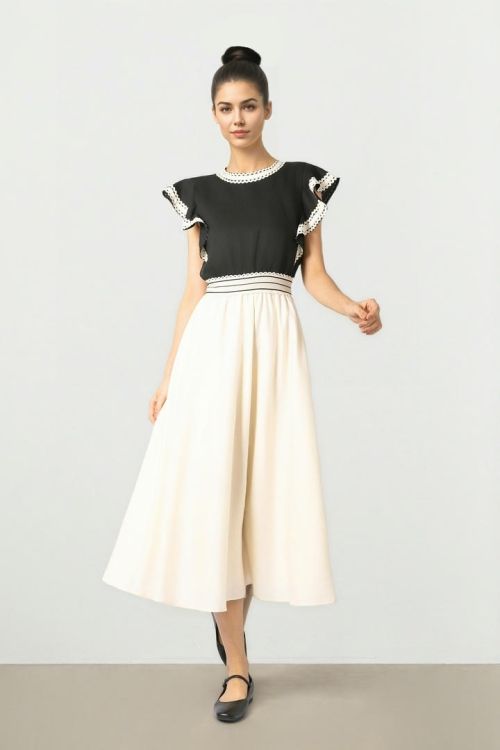 Contrast Linen Midi Dress