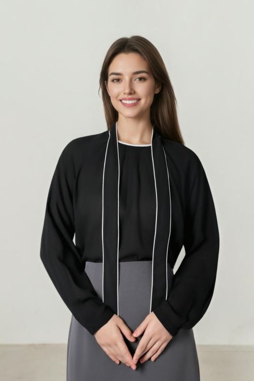 Contrast Tie-Neck Crepe Top