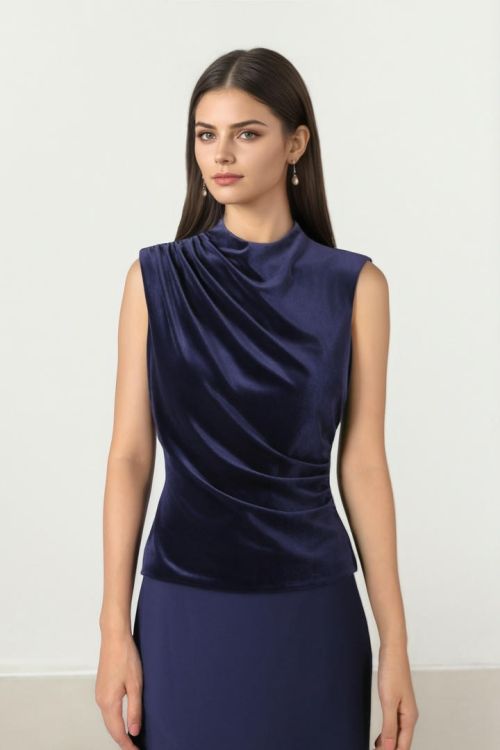 HIGH NECK VELVET TOP