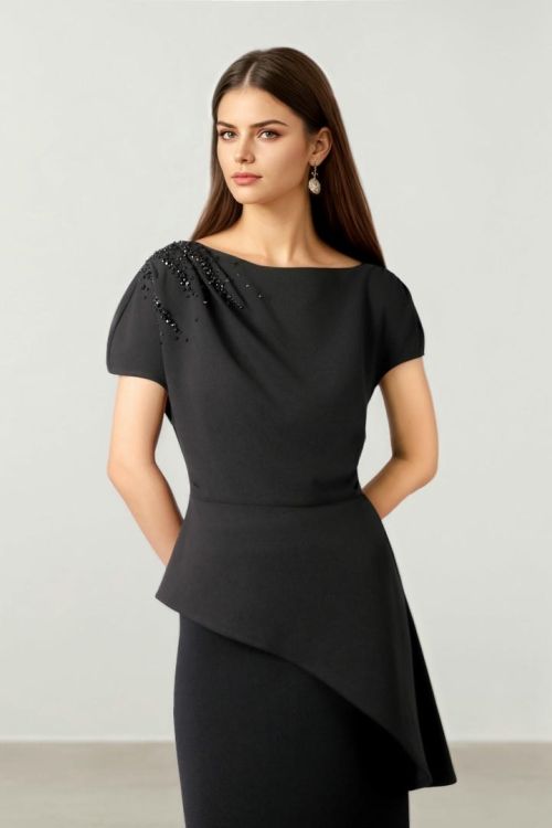 Asymmetric Black Jersey Top