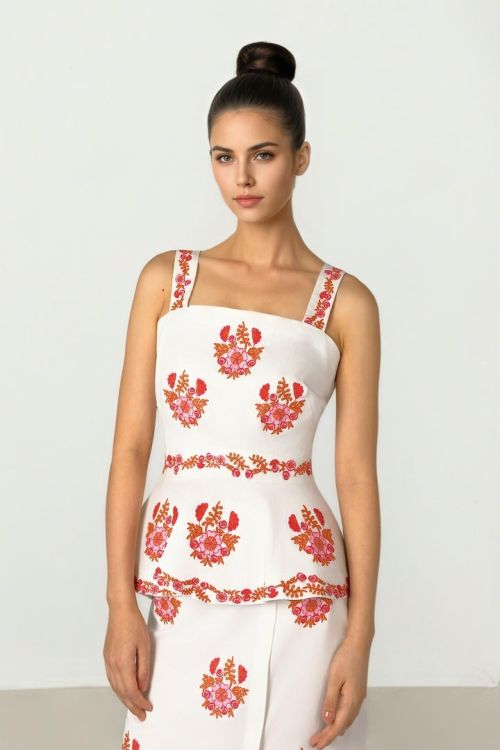Embroidered Peplum Top