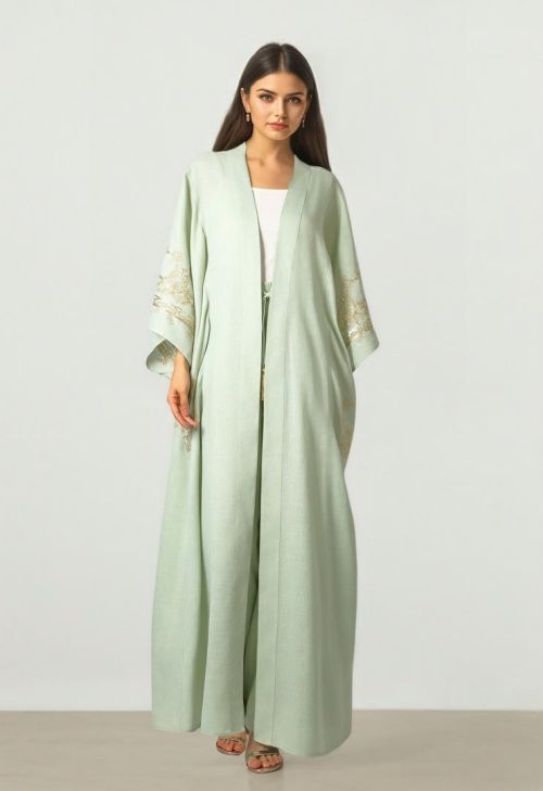 Embroidered Linen Abaya