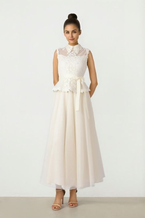 Lace Mesh Midi Dress