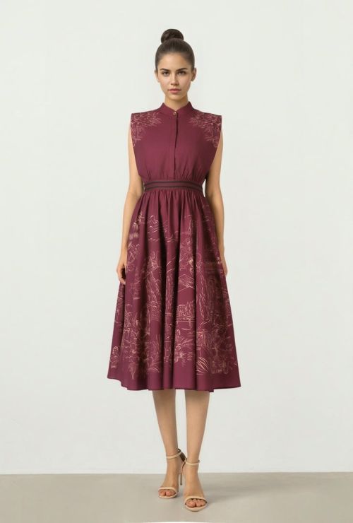 Burgundy Poplin Midi