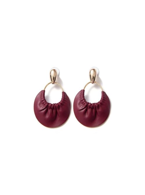 Burgundy Leather Hoop Earrings