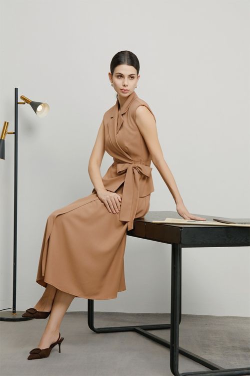 Sleeveless Wrap Crepe Dress
