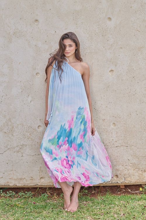 One-shoulder Pleated Dress