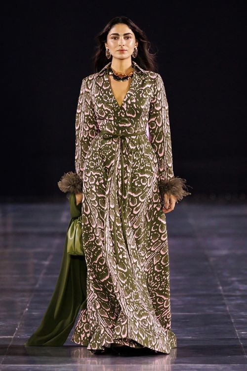 Jacquard Dress With Feather